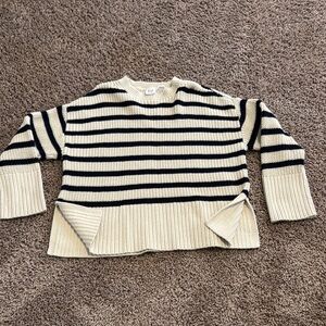 GAP Black and Cream Crew Neck Sweater with Nautical Stripes